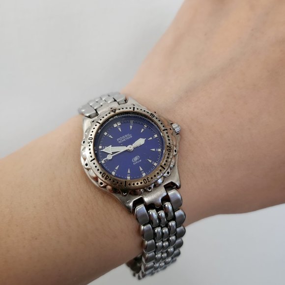 Fossil AM-3099 Steel Diver Blue Dial Wr50m Rotating Bezel Women's Watch - Picture 9 of 9